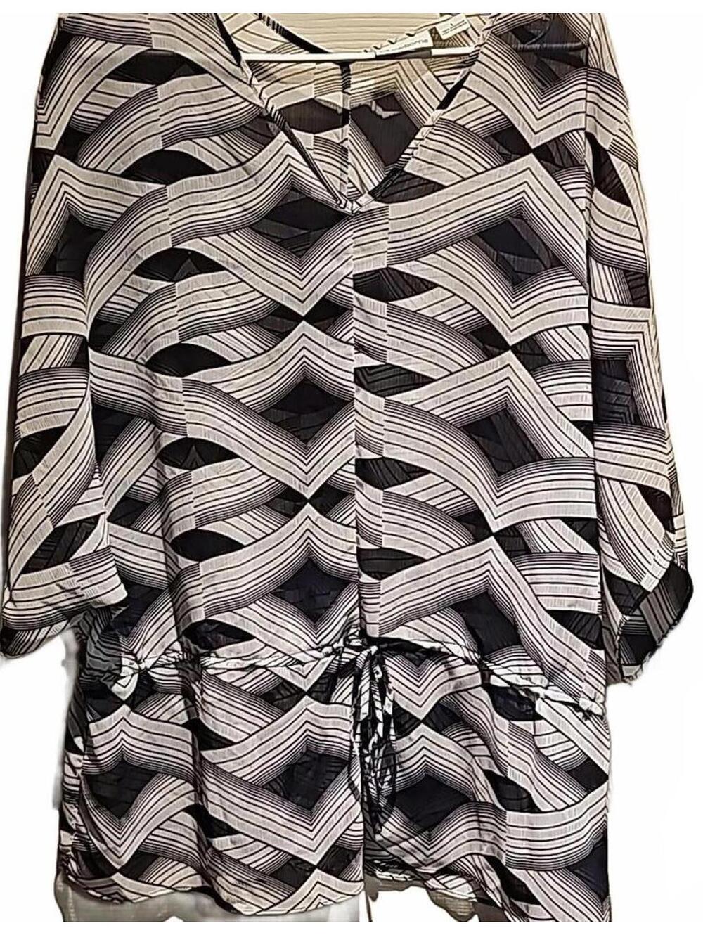 Liz Claiborne sheer tunic drawstring top size L